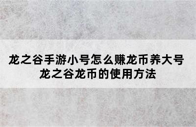 龙之谷手游小号怎么赚龙币养大号 龙之谷龙币的使用方法